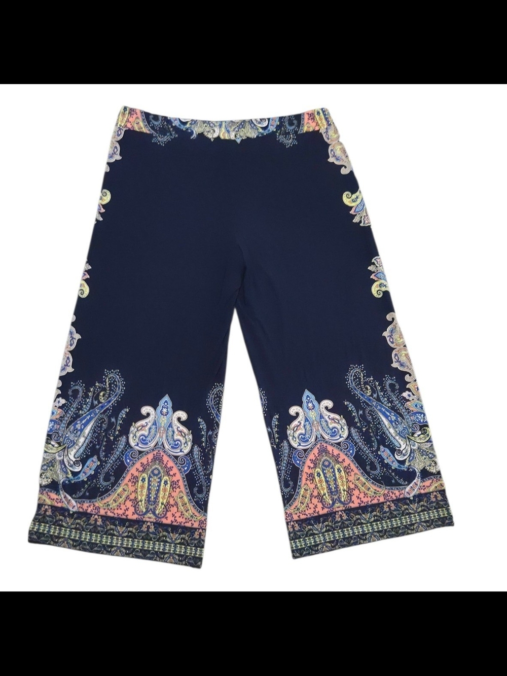 Cato Navy Wide-Leg Cropped Pants with Paisley Border